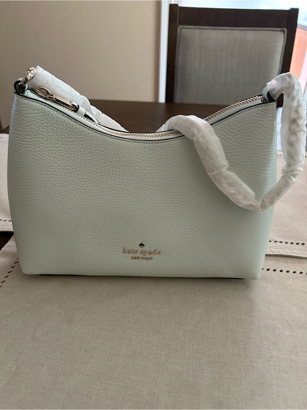 kate spade Mint Pebbled Leather Shoulder Bag with Gold Hardware